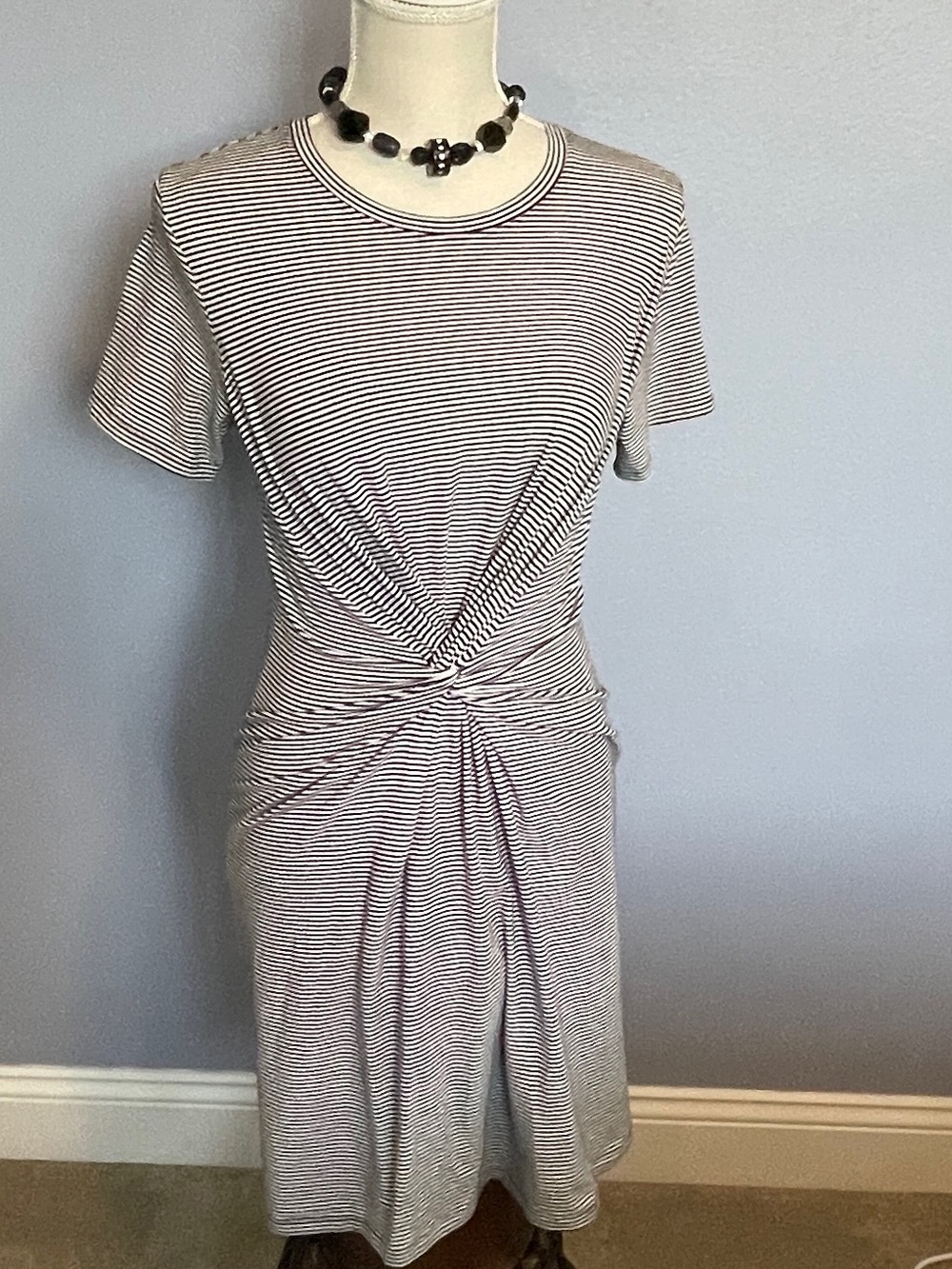 Theory Knot Tee Shirt Mini Dress Rubric Black & White Stripe size S